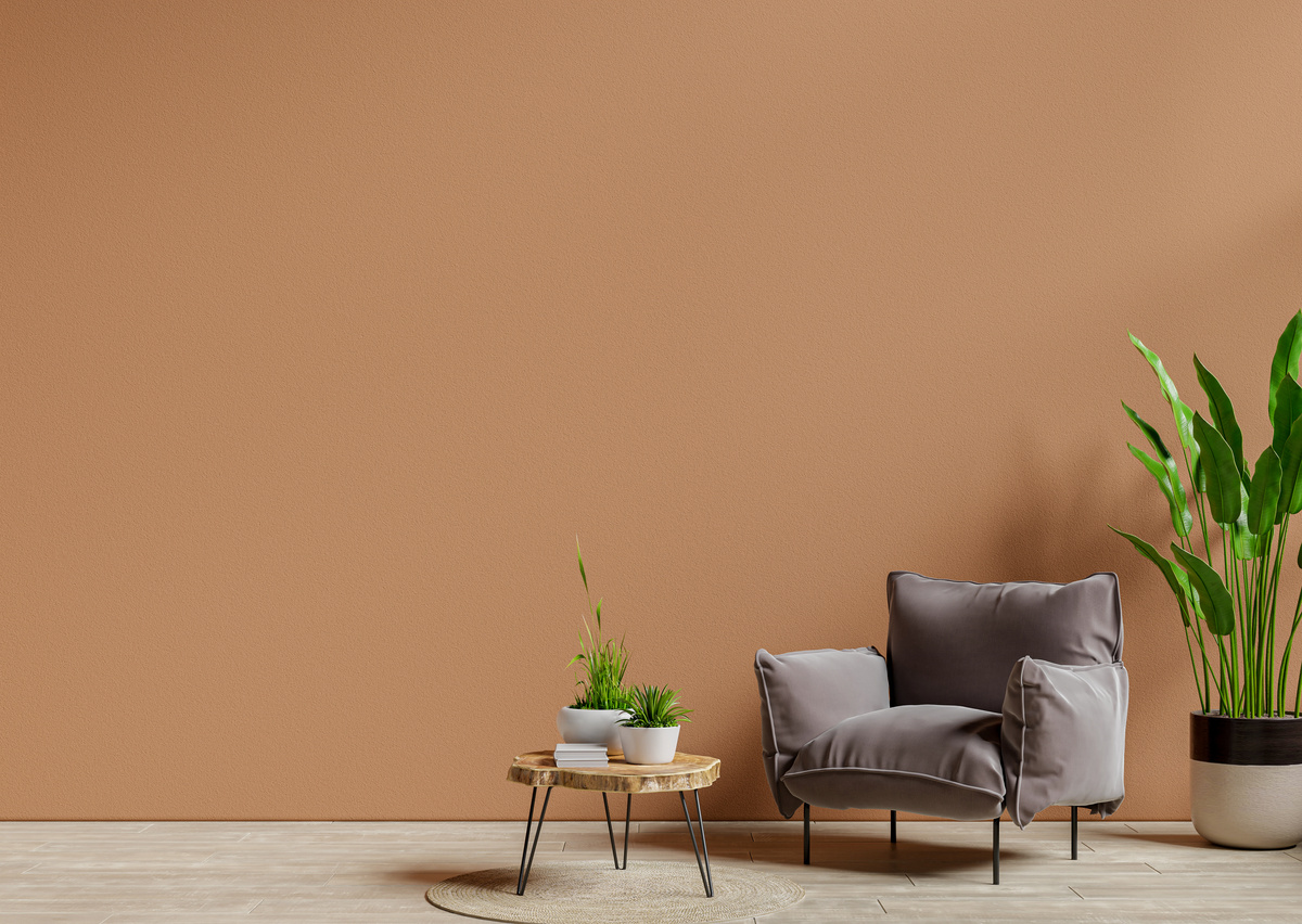 Living Room Wall Mockup with Armchair and Wooden Table